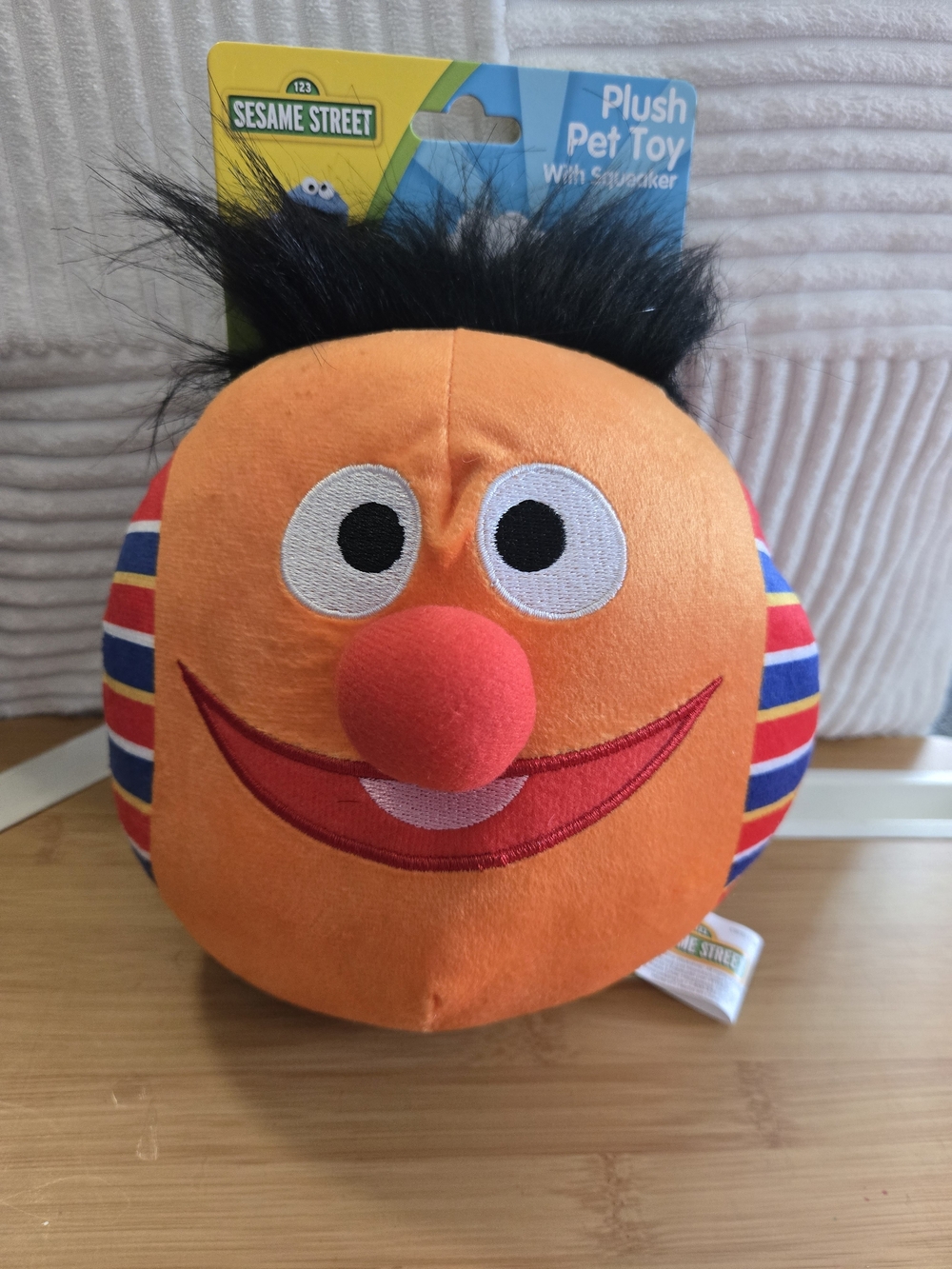 Sesame Street Ernie Plush Pet Toy - Orange with Red Nose and Multicolor Stripes